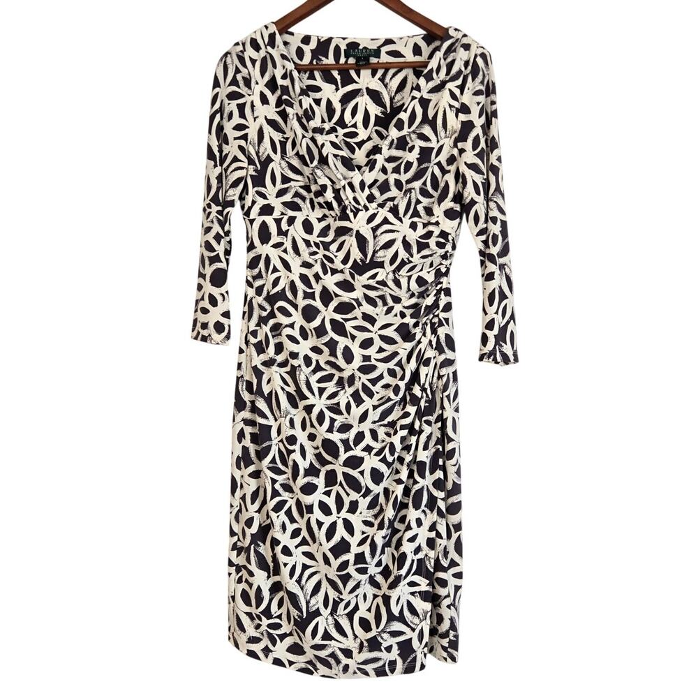Ralph Lauren Preppy Heritage Jersey Faux Wrap Sheath Dress Drape Neckline Size 6